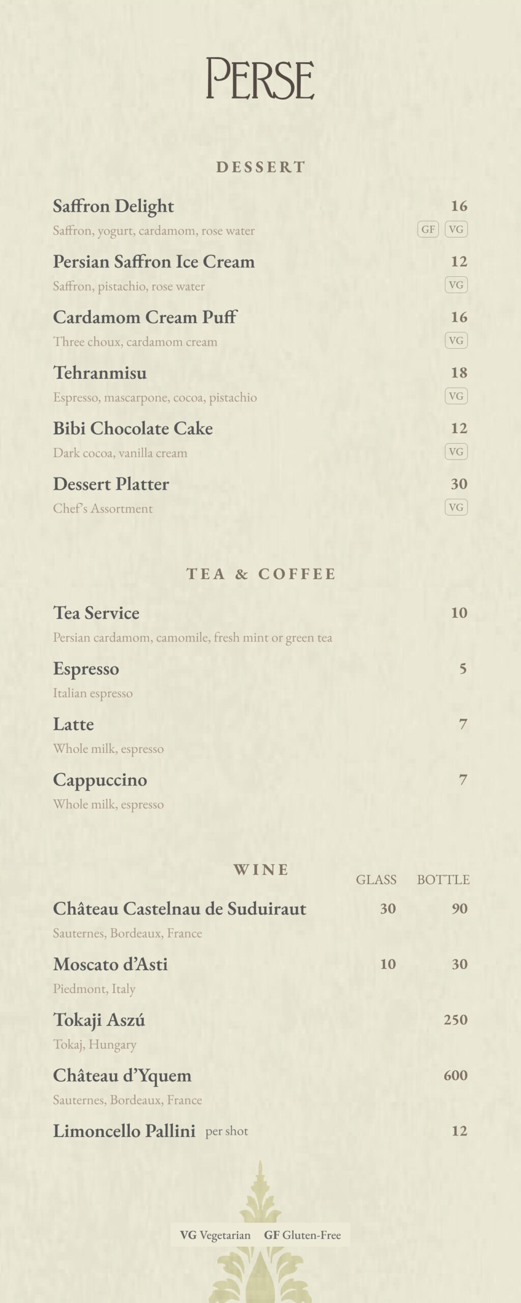 Dessert Menu
