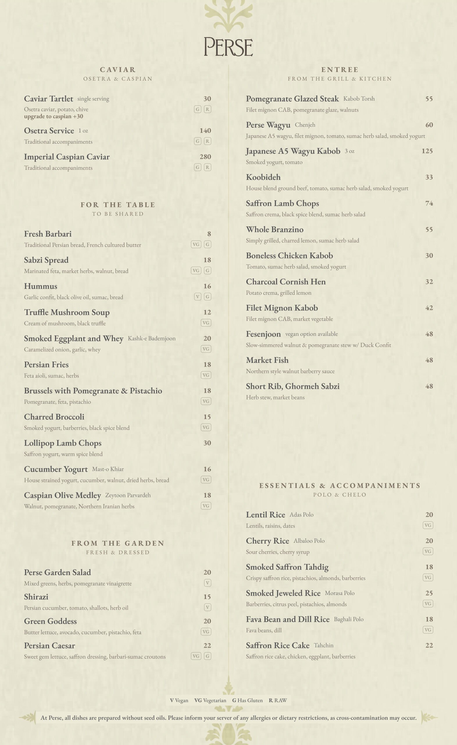Dinner Menu