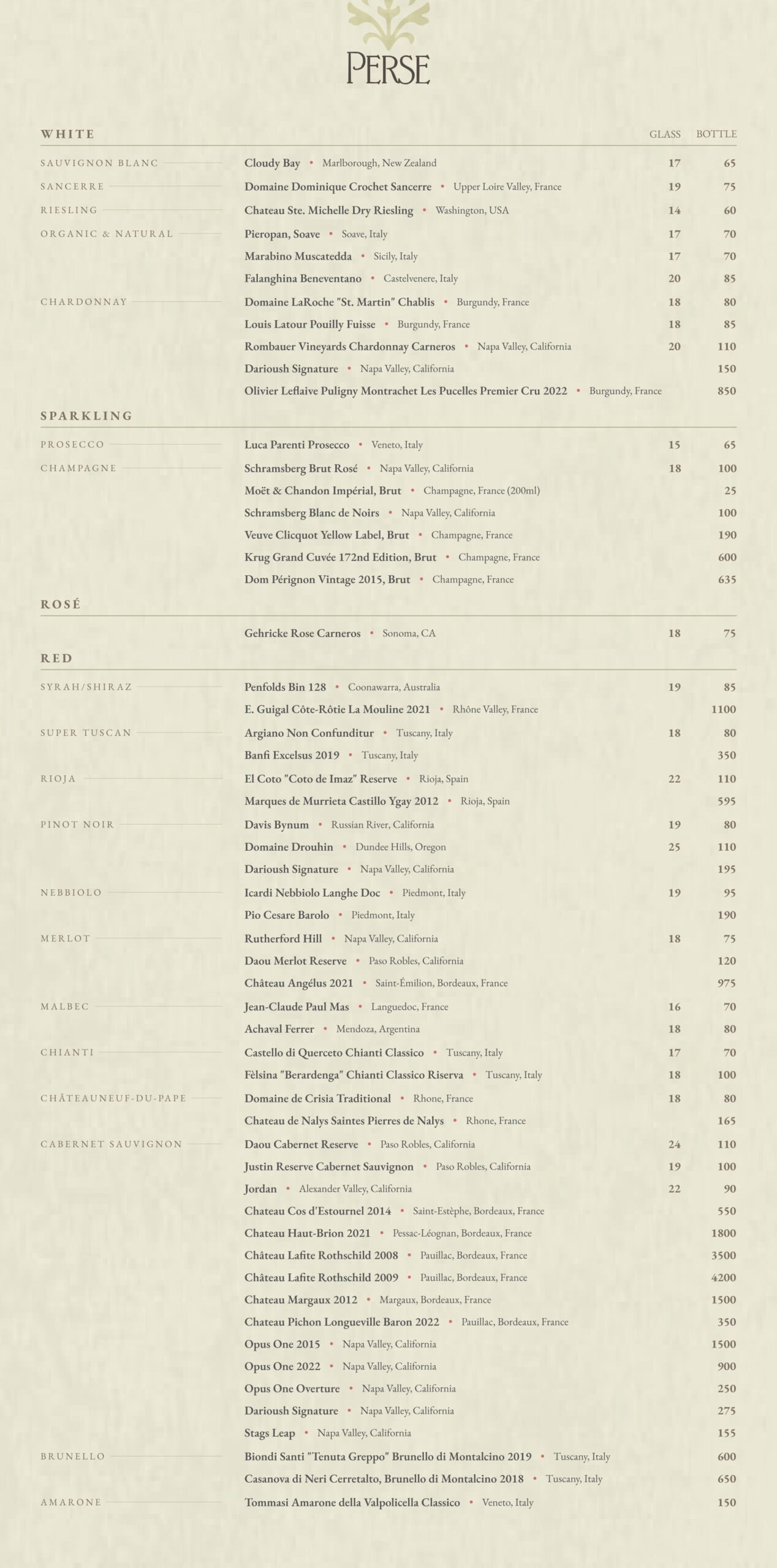 Wine Menu