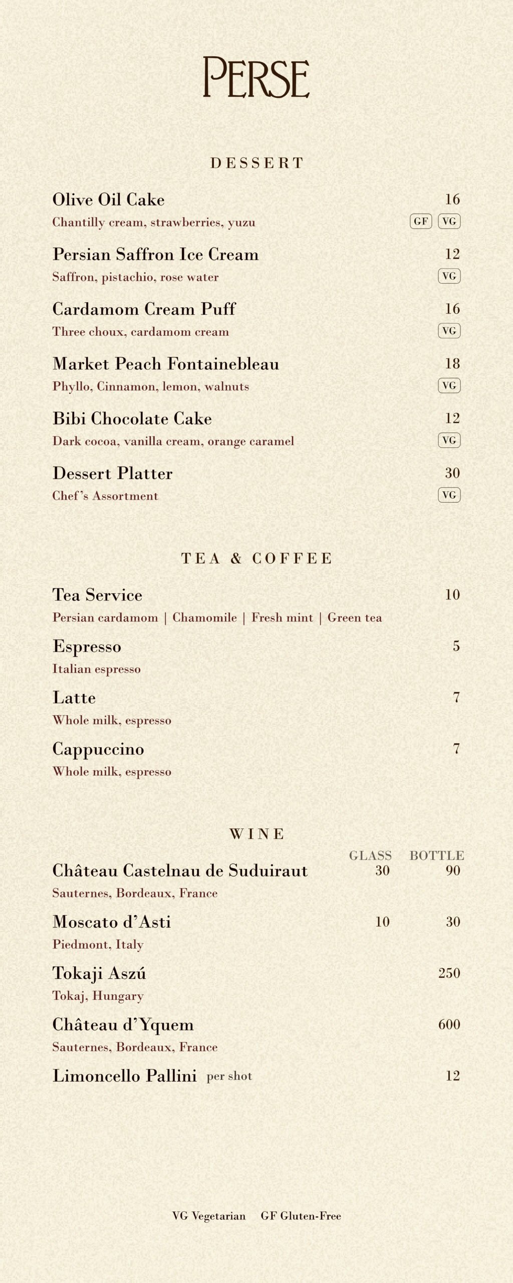 Perse Dessert Menu - Persian Sweets Brentwood