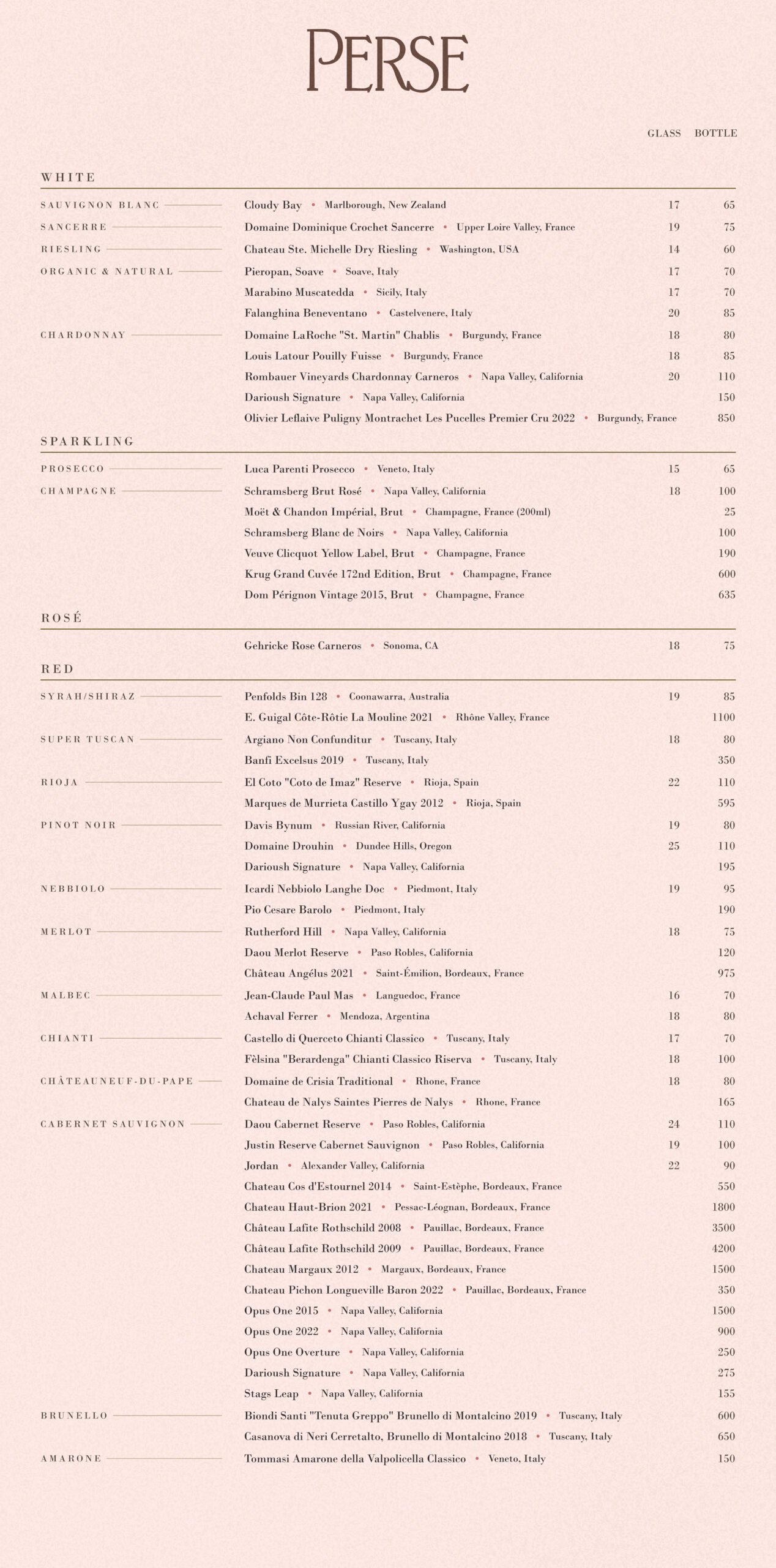 Perse Wine List - Vintage and Rare Wines Brentwood